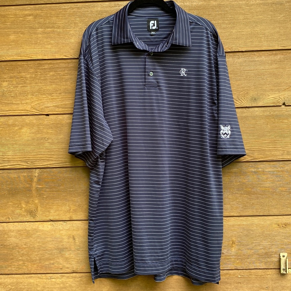 FootJoy Navy Lisle Polo with White Pinstripes